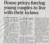 The number of young couples lodging with their parents or in-laws has soared in the past 10 years amid rising property prices and a squeeze on earnings, official figures suggest.